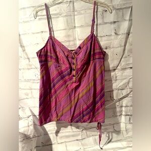 Guess Purple & Pink Strip Button Tank Top
